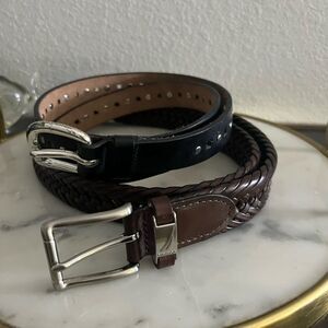 Nautica Braided Men’s Genuine Leather Belt Brown Silver Tone 34 & Black Studded